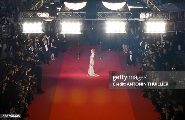 Actress and member of the Feature Film jury Jessica Chastain poses as she arrives on May 26, 2017 for the screening of the film 'In the Fade' at the...