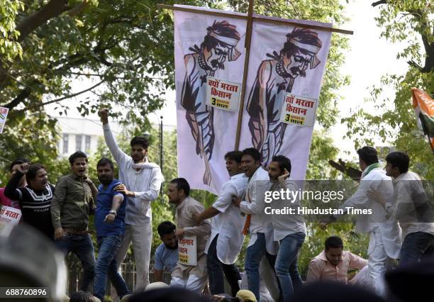 Youth Congress protest against BJP government on the complete failure of 3 years of NDA Government. "Jawab Do, Hisab Do at BJP Headquarter in New...