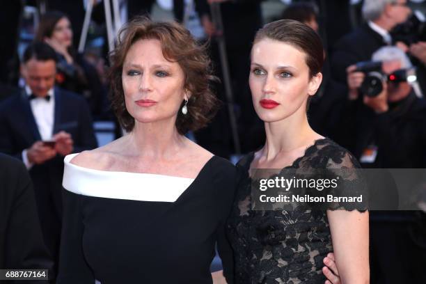 Jacqueline Bisset and Marine Vacth attend the "Amant Double " screening during the 70th annual Cannes Film Festival at Palais des Festivals on May...
