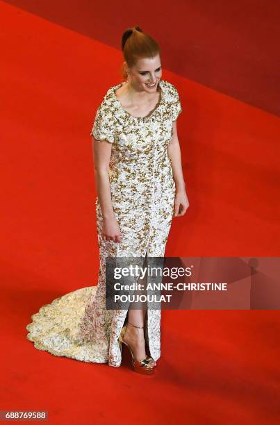 Actress and member of the Feature Film jury Jessica Chastain poses as she arrives on May 26, 2017 for the screening of the film 'In the Fade' at the...