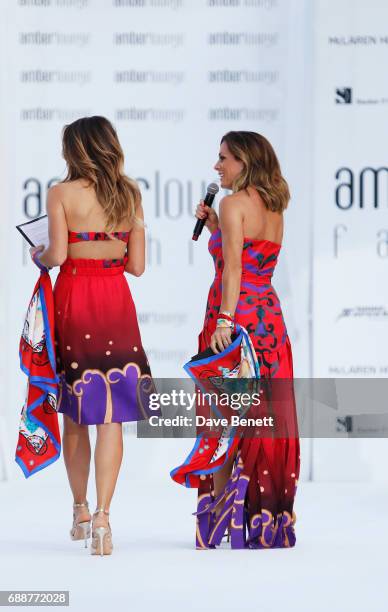 Federica Masolin and Natalie Pinkham walk the runway at the Amber Lounge Fashion Monaco 2017 at Le Meridien Beach Plaza Hotel on May 26, 2017 in...