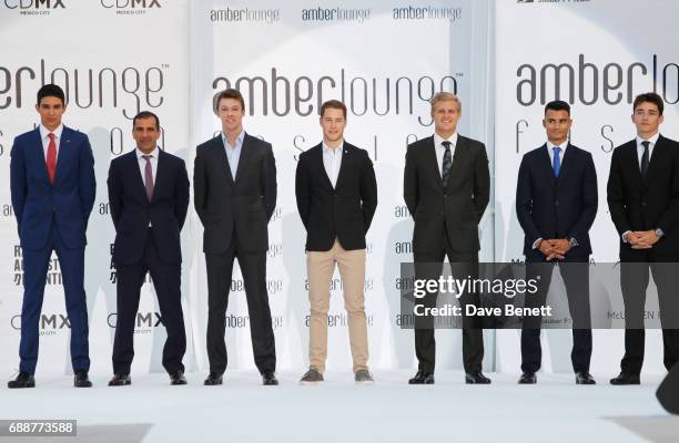 Racing drivers Esteban Ocon, Marc Gene, Daniil Kvyat, Stoffel Vandoorne, Marcus Ericsson, Pascal Wehrlein and Charles Leclerc attend the Amber Lounge...