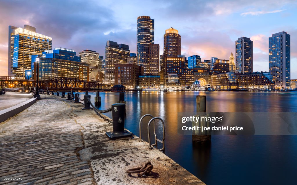 Sunset, Boston, Skyline, Massachusetts, America