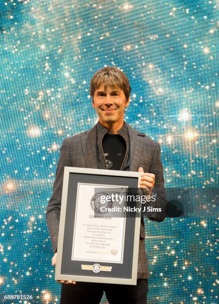 Professor Brian Cox with his award at his Guinness World Record breaking live tour show, Professor Brian Cox Live at SSE Arena Wembley on May 26,...