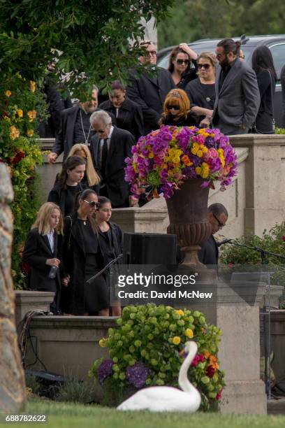 Vicky Cornell, Chris Cornell's widow, with children Lillian Jean Cornell, Toni Cornell and Christopher Nicholas Cornell, and Linda Ramone attend the...