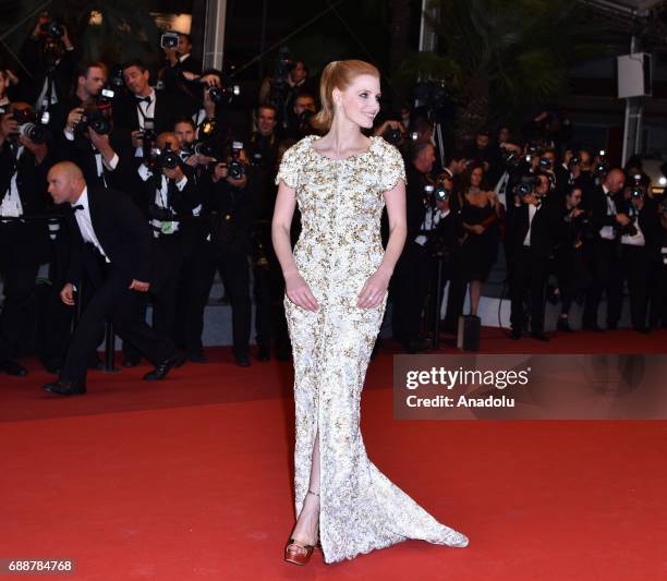 Actress Jessica Chastain arrives for the premiere of the film Aus dem Nichts in competition at the 70th annual Cannes Film Festival in Cannes, France...