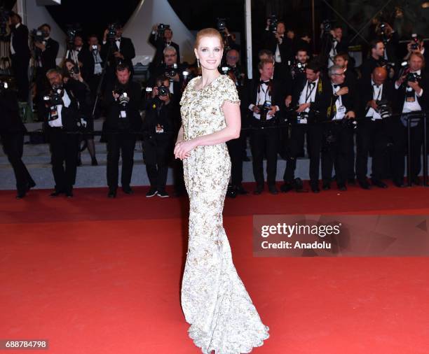 Actress Jessica Chastain arrives for the premiere of the film Aus dem Nichts in competition at the 70th annual Cannes Film Festival in Cannes, France...