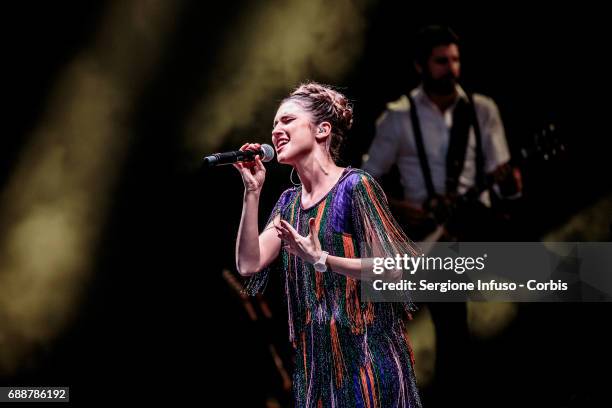 Italian actress/singer Lodovica Comello performs on stage at Teatro Degli Arcimboldi on May 26, 2017 in Milan, Italy.