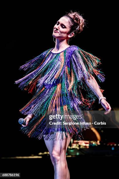 Italian actress/singer Lodovica Comello performs on stage at Teatro Degli Arcimboldi on May 26, 2017 in Milan, Italy.