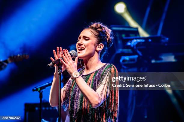 Italian actress/singer Lodovica Comello performs on stage at Teatro Degli Arcimboldi on May 26, 2017 in Milan, Italy.