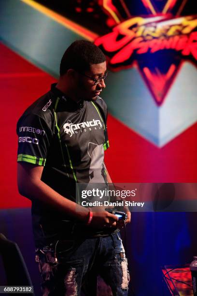 Victor 'Punk' Woodley plays against Eduardo 'PR Balrog' Perez during the ELEAGUE Street Fighter V Invitational Playoffs & Championship at Turner...