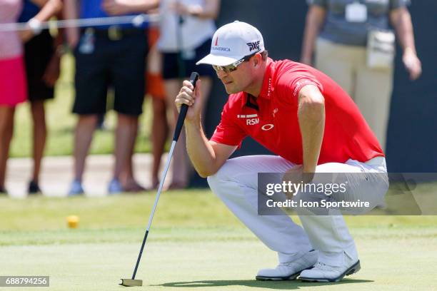 Zach Johnson lines up his putt on during the second round of the Dean & Deluca Invitational on May 26, 2017 at Colonial Country Club in Fort Worth, TX