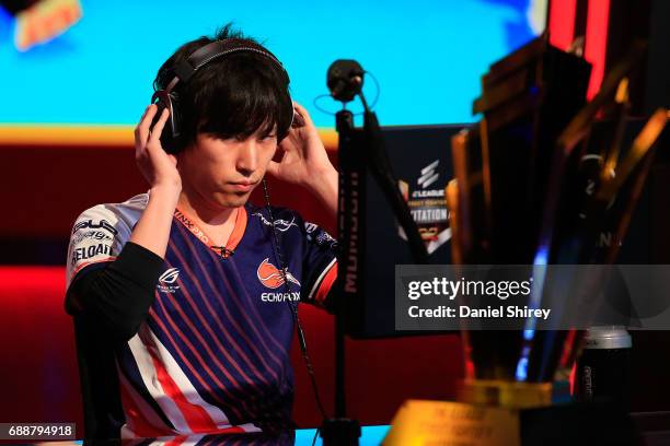 Yusuki Momochi plays against Daigo Umehara during the ELEAGUE Street Fighter V Invitational Playoffs & Championship at Turner Studios on May 26, 2017...