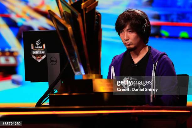 Daigo Umehara plays against Yusuki Momochi during the ELEAGUE Street Fighter V Invitational Playoffs & Championship at Turner Studios on May 26, 2017...