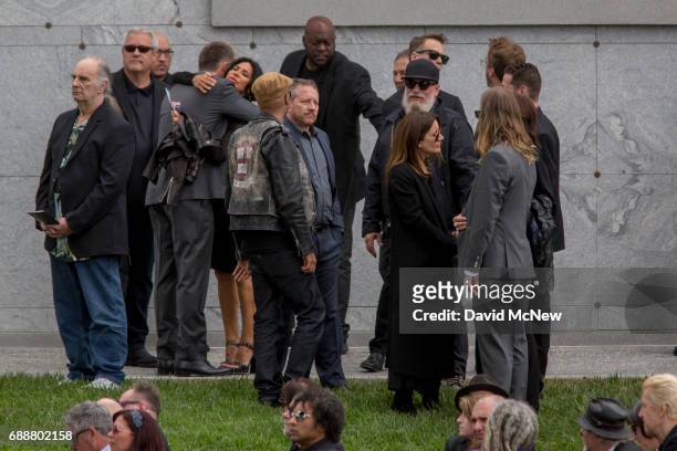 People attend funeral services for Soundgarden frontman Chris Cornell at Hollywood Forever Cemetery on May 26, 2017 in Hollywood, California. The...