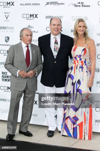 Sir Jackie Stewart, Albert II, Prince of Monaco and Sonia Irvine attend the Amber Lounge Fashion Monaco 2017 at Le Meridien Beach Plaza Hotelon May...