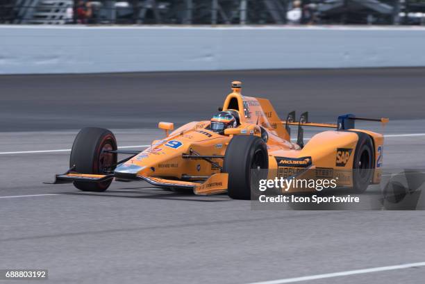 Fernando Alonso on Carb Day during the final practice for the 101st Indianapolis on May 26 at the Indianapolis Motor Speedway in Indianapolis,...