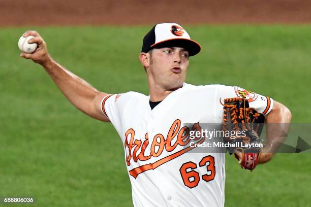 Tyler Wilson of the Baltimore Orioles pitches during a baseball game against the Minnesota Twins at Oriole Park at Camden Yards on May 22, 2017 in...