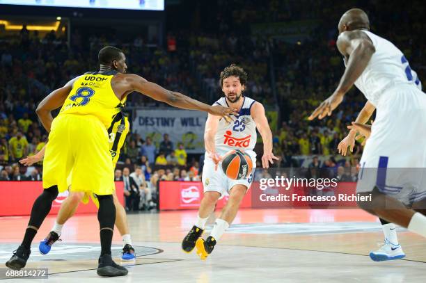 Sergio Llull, #23 of Real Madrid in action during the Turkish Airlines EuroLeague Final Four Semifinal A game between Fenerbahce Istanbul v Real...