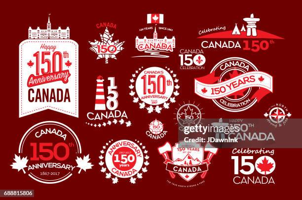 canada 150 year anniversary label designs - laurel hardware stock illustrations