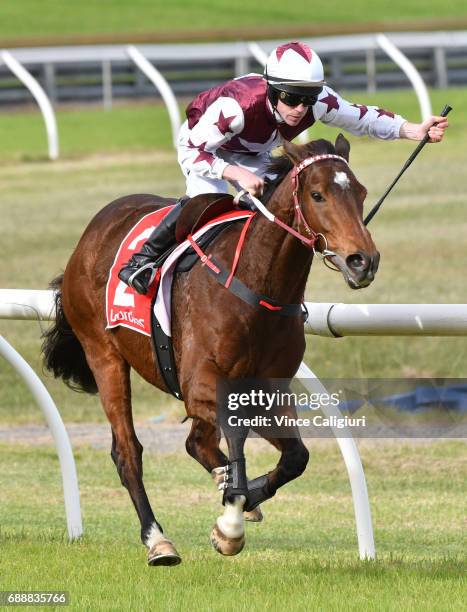 John Allen riding Renew races away to win Race 4, The Australian Hurdle during Melbourne Racing at Sandown Lakeside on May 27, 2017 in Melbourne,...