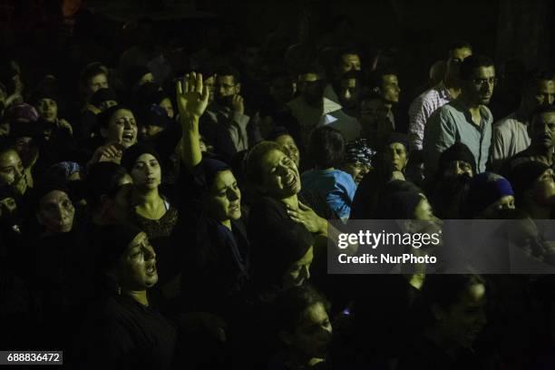 Funeral service of Christians who were killed during a bus attack, at Abu Garnous Cathedral in Minya, Egypt, Friday, May 26, 2017. Egyptian security...