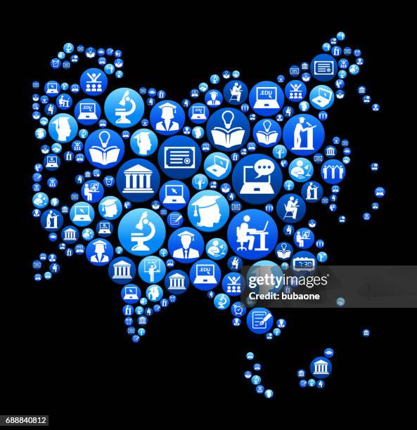 asia e-learning and college education blue button pattern - high school student computer stock illustrations