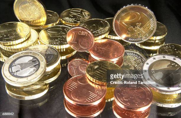 Collection of German issued Euro coins are on display December 22, 2001 in Stuttgart, Germany. One side of each coin is specific to each country in...
