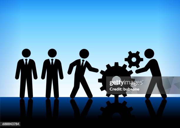 businessmen constructing on blue vector background - make a plan stock illustrations