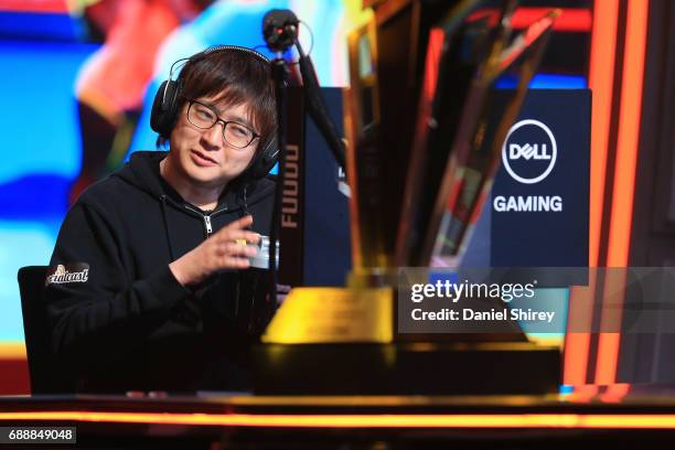 Ai 'Fuudo' Keita, of Japan, plays against Eduardo 'PR Balrog' Perez, of Puerto Rico, during the ELEAGUE Street Fighter V Invitational Playoffs &...