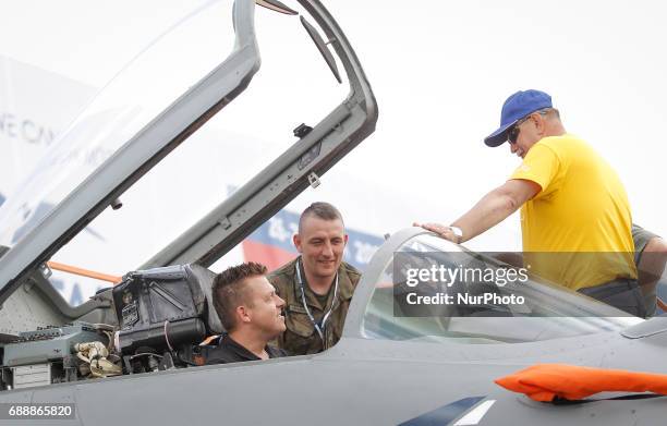 People are seen attending the 2017 Air Fair in Bydgoszcz, Poland on 26 May, 2017. The fair is organized at the local air force base and is a chance...
