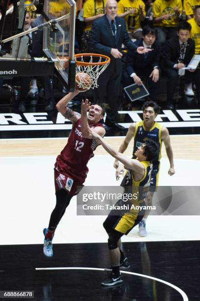 Ryan Spangler of the Kawasaki Brave Thunders goes up for a shot during the B. League final match between Kawasaki Brave Thunders and Tochigi Brex at...