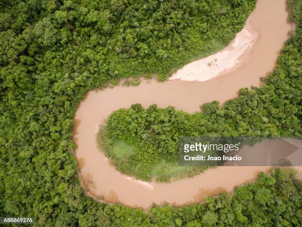 aerial view of the red river (rio vermelho), goias, brazil - red river stock pictures, royalty-free photos & images