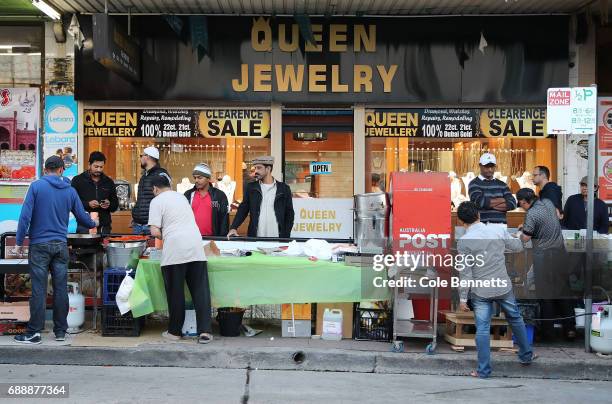 Street food stall on Haldon Street readys for the festival to mark the breaking of the first fast of Ramadan in the south-western suburb of Lakemba,...