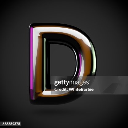 Black Rounded D Glossy Black Letter D Uppercase With Colored Reflections High-Res ...