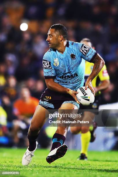 Benji Marshall of the Broncos makes a break during the round 12 NRL match between the New Zealand Warriors and the Brisbane Broncos at Mt Smart...