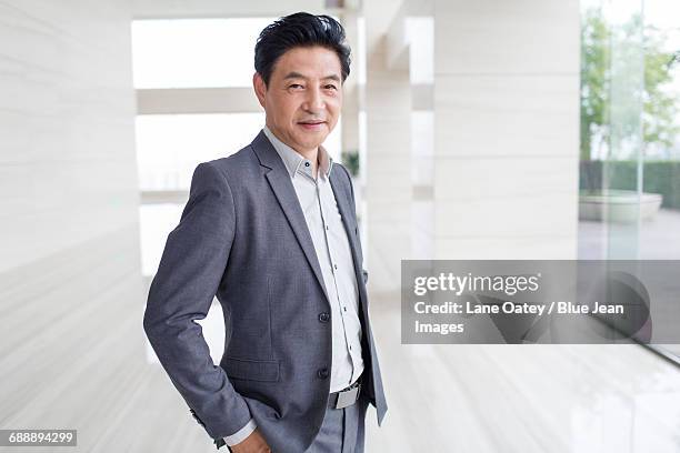 portrait of confident businessman - colarinho aberto imagens e fotografias de stock