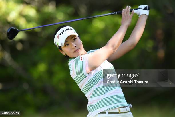 Rikako Morita of Japan hits her tee shot on the 2nd hole during the second round of the Resorttrust Ladies at the Oakmont Golf Club on May 27, 2017...