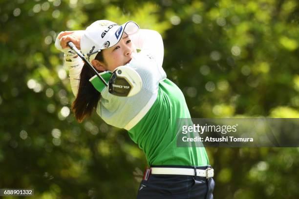 Sumika Nakasone of Japan hits her tee shot on the 4th hole during the second round of the Resorttrust Ladies at the Oakmont Golf Club on May 27, 2017...