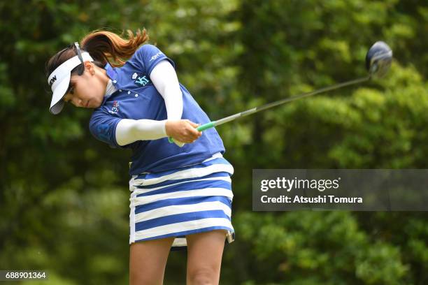 Ayano Yasuda of Japan hits her tee shot on the 4th hole during the second round of the Resorttrust Ladies at the Oakmont Golf Club on May 27, 2017 in...