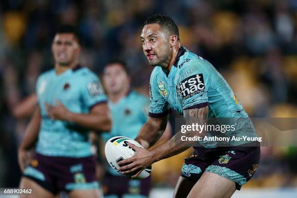 Benji Marshall of the Broncos in action during the round 12 NRL match between the New Zealand Warriors and the Brisbane Broncos at Mt Smart Stadium...