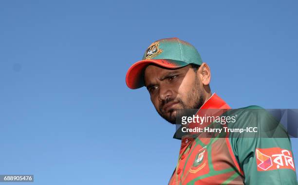 Mashrafe Mortaza, Captain of Bangladesh looks on during the ICC Champions Trophy Warm-up match between Bangladesh and Pakistan at Edgbaston on May...