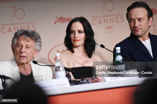 Director Roman Polanski and actors Eva Green and Vincent Perez attend the "Based On A True Story" Press Conference during the 70th annual Cannes Film...