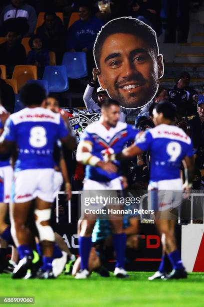 Shaun Johnson fans show their support during the round 12 NRL match between the New Zealand Warriors and the Brisbane Broncos at Mt Smart Stadium on...