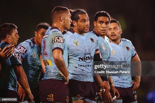 Adam Blair of the Broncos looks on during the round 12 NRL match between the New Zealand Warriors and the Brisbane Broncos at Mt Smart Stadium on May...