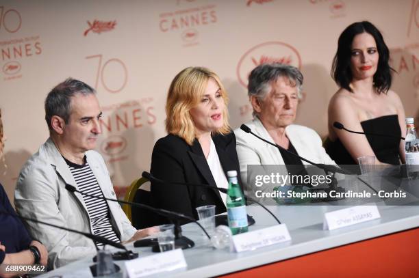 Screenwriter Olivier Assayas, actress Emmanuelle Seigner, director Roman Polanski and actress Eva Green attend the "Based On A True Story" press...