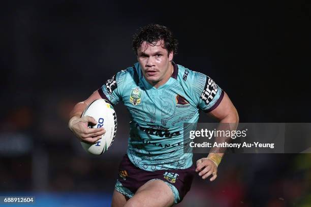 James Roberts of the Broncos in action during the round 12 NRL match between the New Zealand Warriors and the Brisbane Broncos at Mt Smart Stadium on...