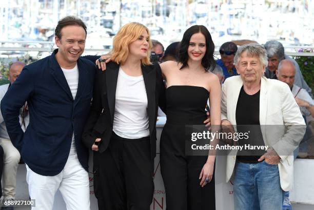 Vincent Perez, actresses Emmanuelle Seigner, Eva Green and director Roman Polanski attend the "Based On A True Story" Photocall during the 70th...