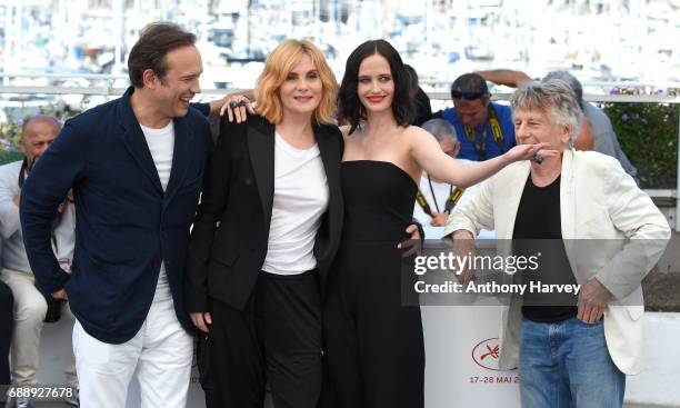 Vincent Perez, actresses Emmanuelle Seigner, Eva Green and director Roman Polanski attend the "Based On A True Story" Photocall during the 70th...