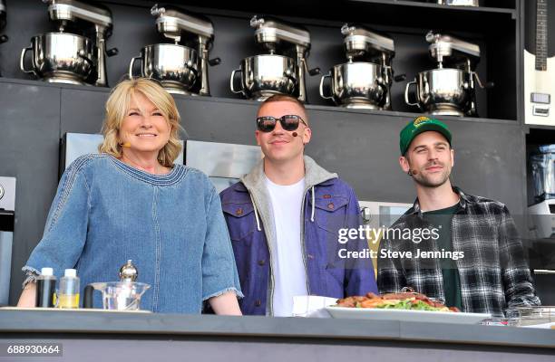 Martha Stewart and musicians Macklemore and Ryan Lewis cook at the William Sonoma Culinary stage on Day 1 of BottleRock Napa Valley 2017 on May 26,...